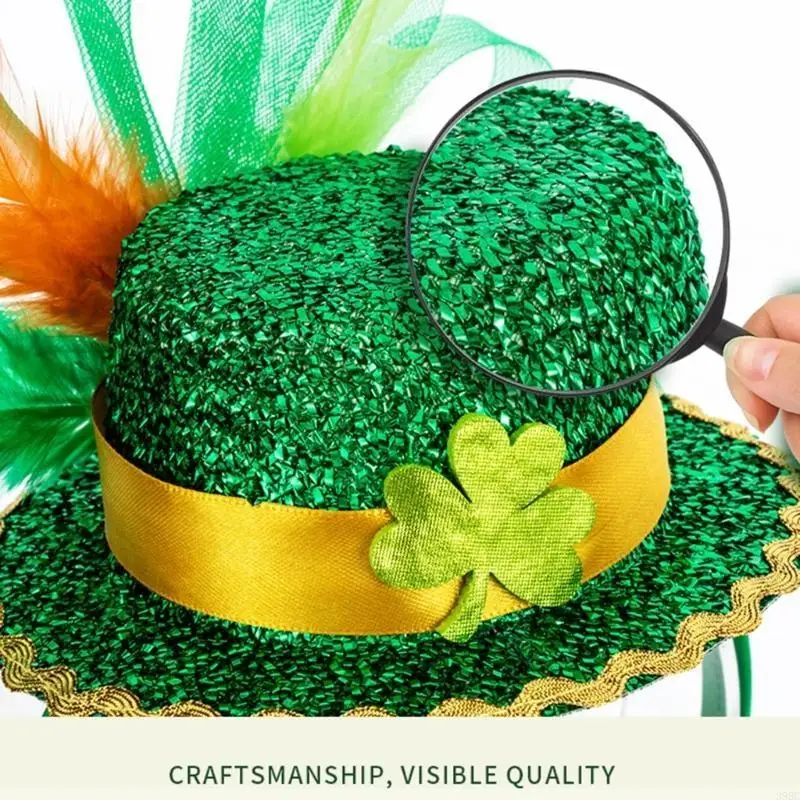 

39BC зеленая шляпа с блестками, повязка на голову на день Святого Патрика, декоративный ирландский праздничный обруч для волос,
