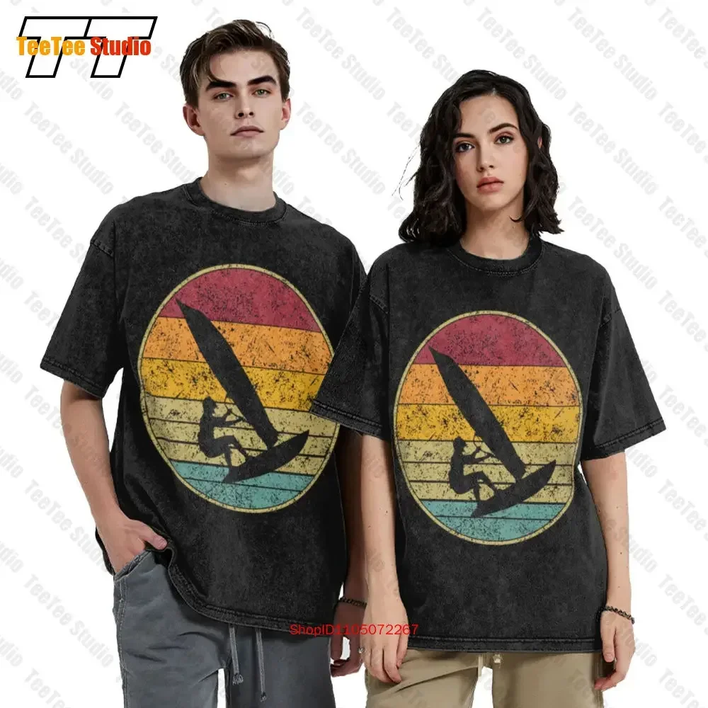 Windsurfing Surfer Surf Vintage Distressed Retro Silhouette Vintage Oversized T-Shirt Tee 8WHA