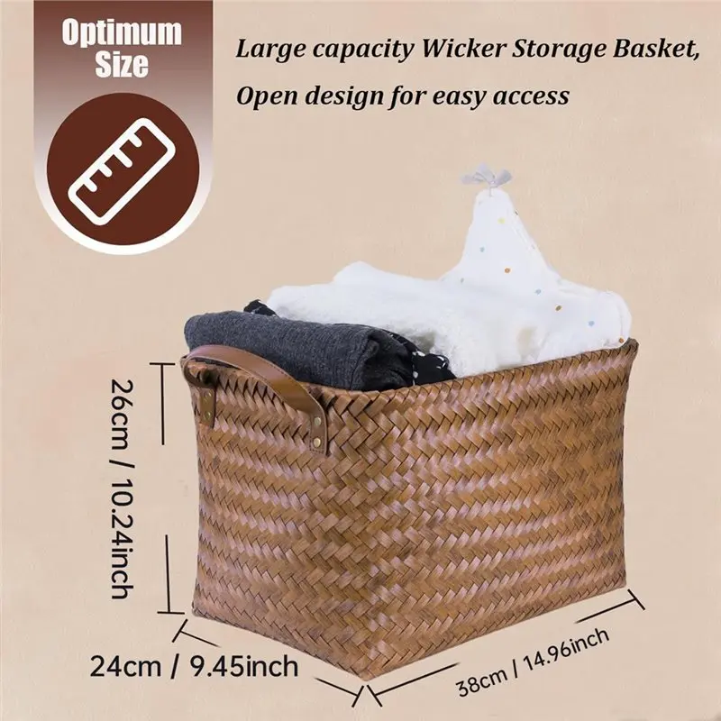 【هدية】خزانة السيارة للأرفف والبطانيات وصناديق تخزين 4 قطع من الملابس المنسوجة يدويًا سلة الغسيل سلال خوص كبيرة