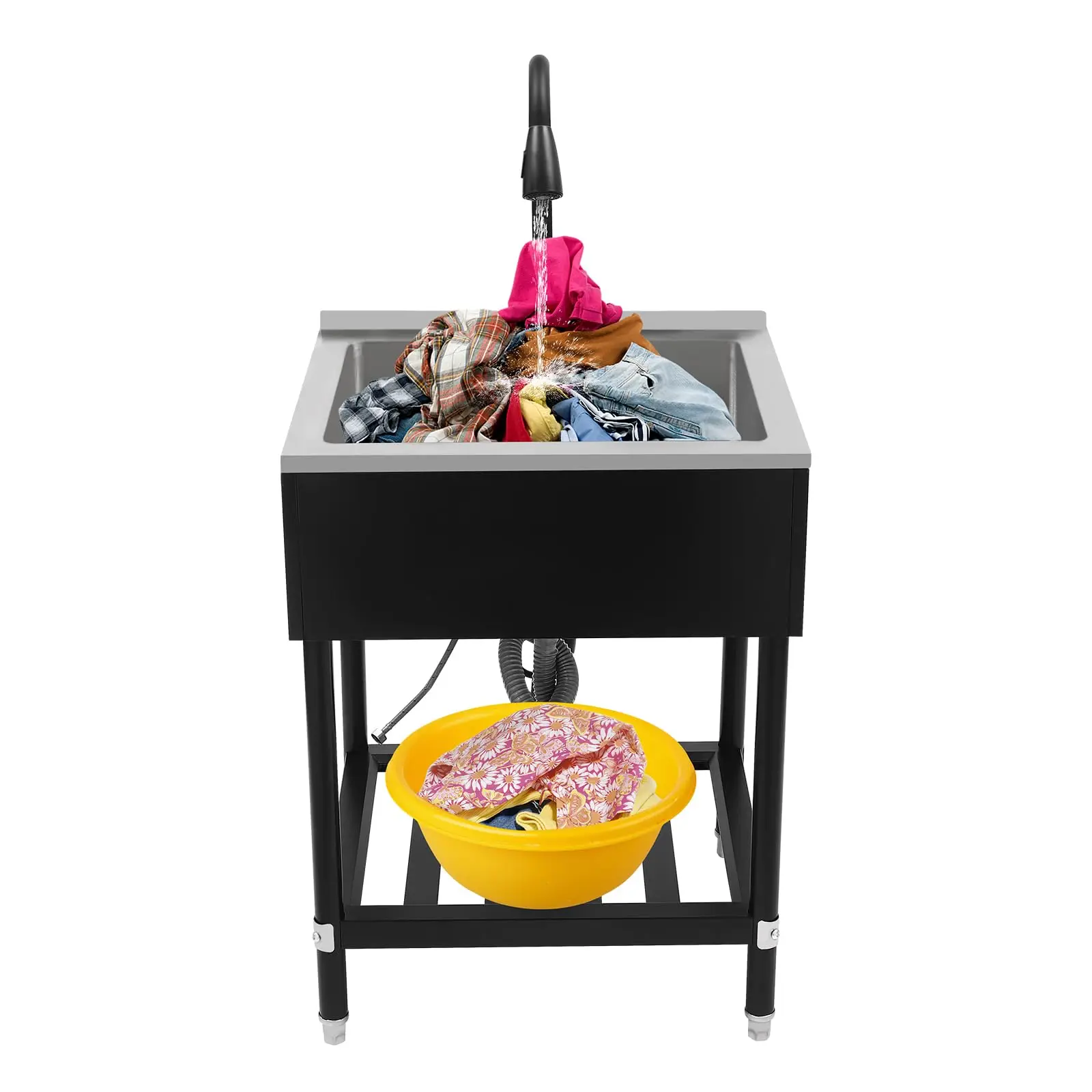 

Commercial Sinks, 25 * 22 * 34.25In Kitchen Single Bowl Sink Stainless Steel Single Bowl Sink Freestanding Adjustable Temperatur