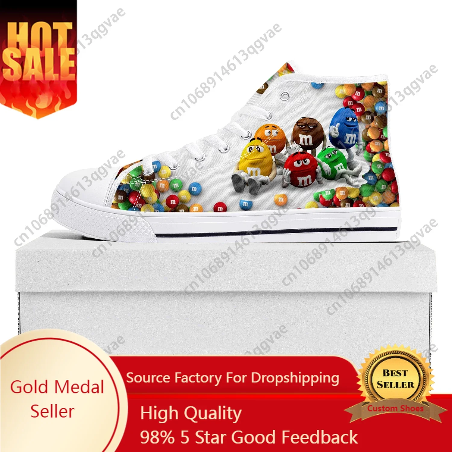 M Chocolate Cartoon Sneakers para homens e mulheres, alta qualidade, Pop Teenager Canvas Sneaker, Casual Couple Shoes, branco, top, alta qualidade