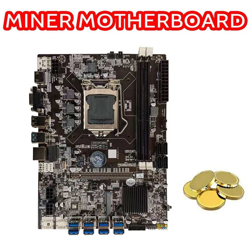 B75 ETH Mining Motherboard 8XPCIE USB Adapter+G1610 CPU+6Pin To Dual 8Pin Cable LGA1155 MSATA B75 USB Miner Motherboard