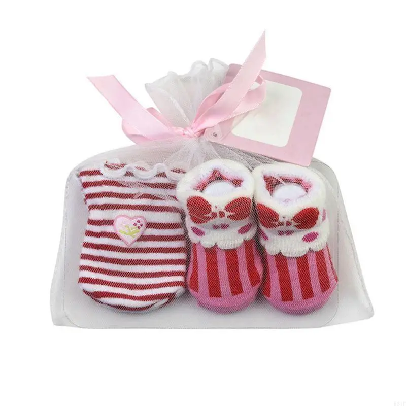 

581F 1 Pair Baby No Scratch Mittens Gloves and 1 Pair Infant Socks for 0-6 Months