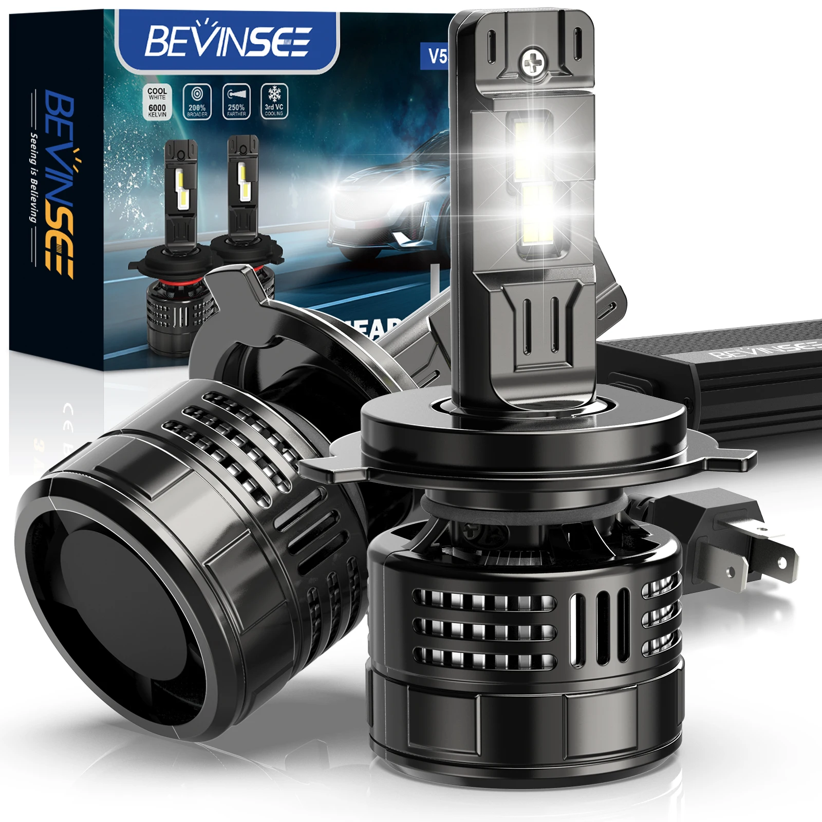 

BEVINSEE Bombillas LED H4 Hi/Lo Beam 150 Вт 28000LM Супер яркие H11 9005 HB3 9006 HB4 9012 HIR2 CANBUS Автоматические светодиодные лампы 6000K 12V