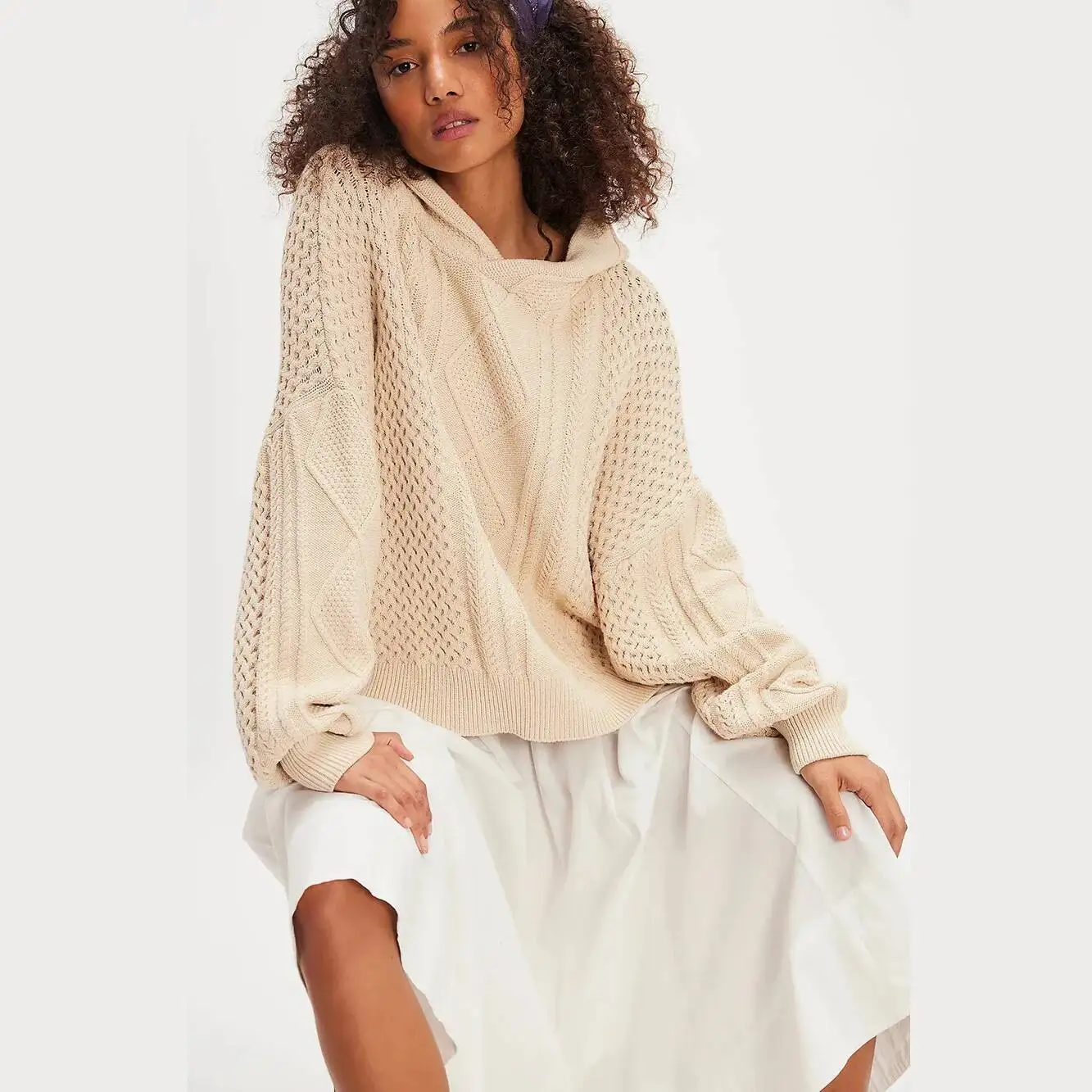 

Women Sweater Style Unisex Knitwear 2025 Autumn Winter New Solid Color Hooded Sweater High Street Design