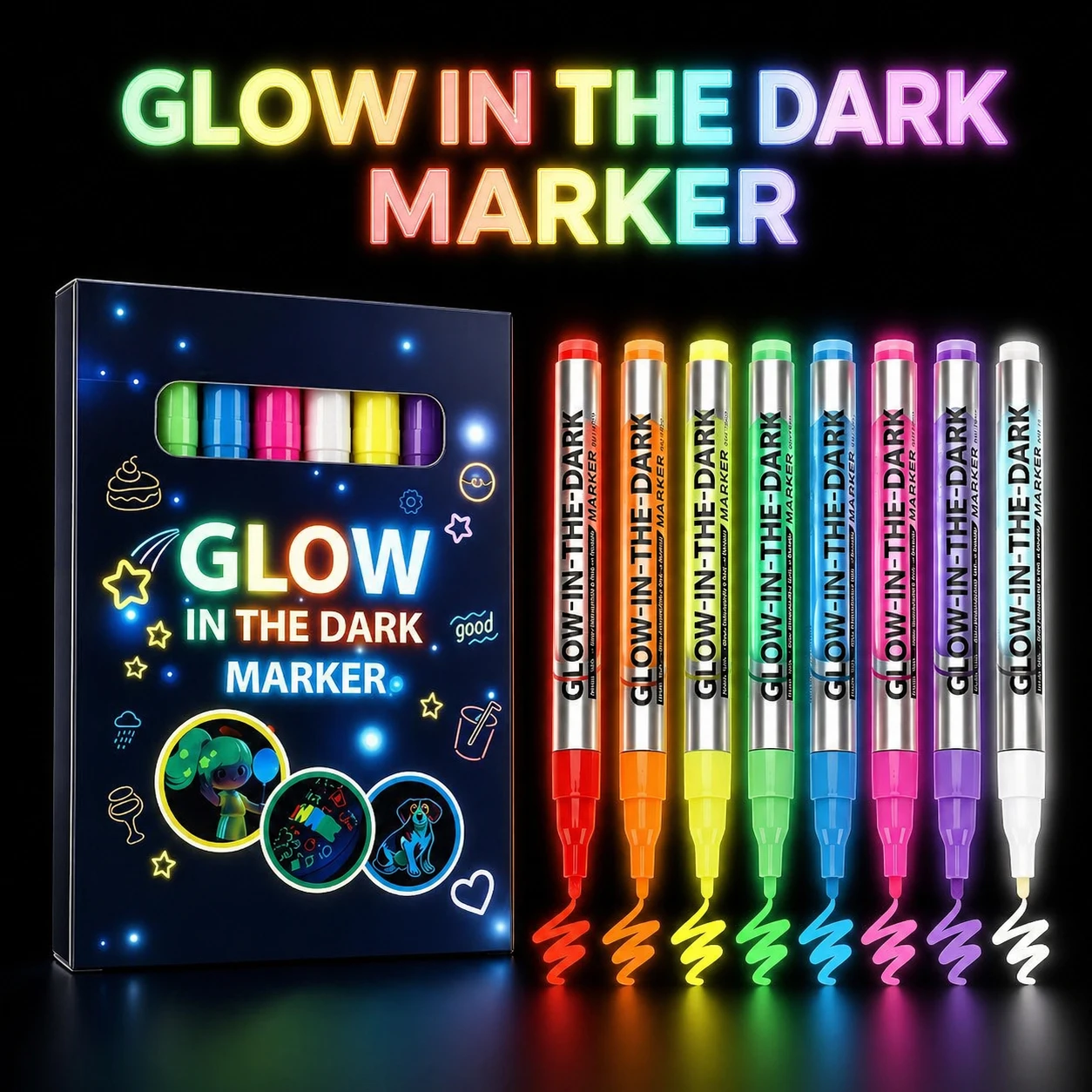 8 Colors Fluorescent Luminous Marker Party Decoration Paint DIY Crafts Creative Artwork Waterproof Non-Toxic Dark Pen Draw Tool