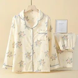 2026 Japanese Spring and Autumn New Women's Pajama Set 100%Cotton Ladies Printed Long Sleeve Pants Two Piece Home Furnishing Set
