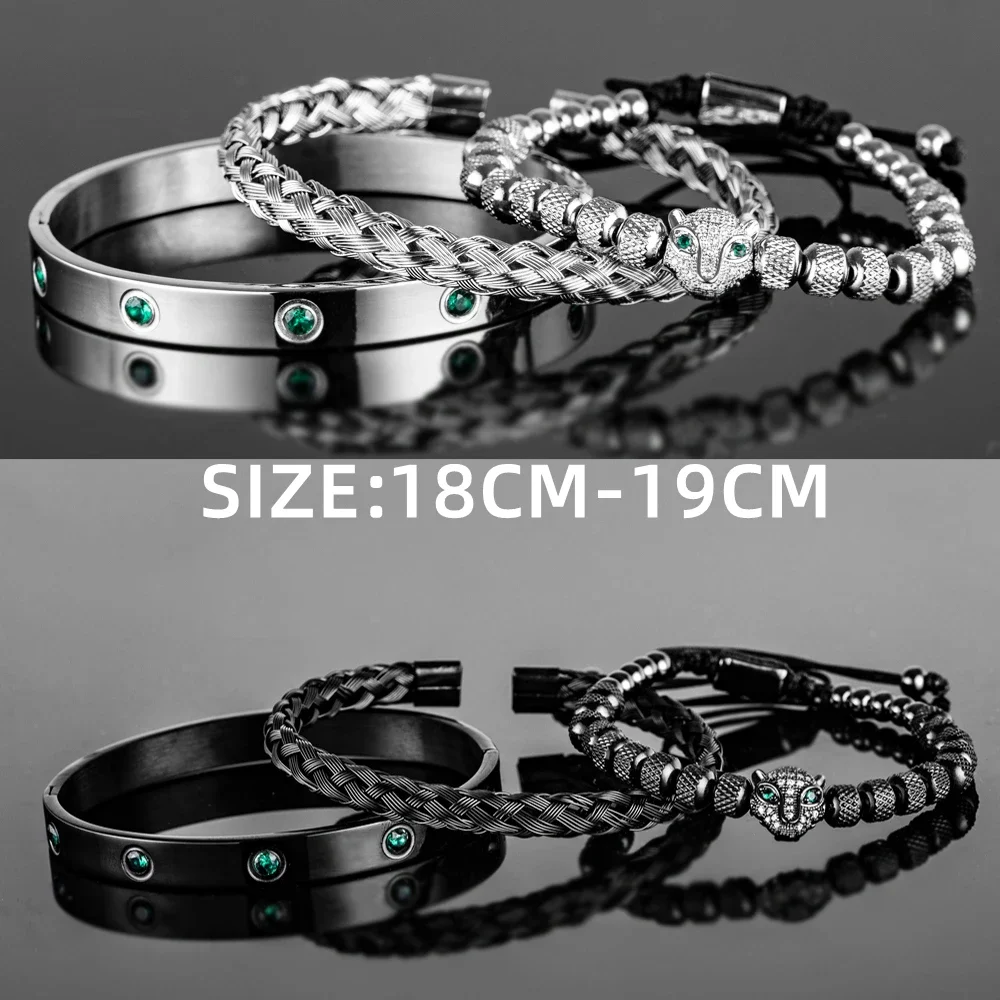 

Luxury Micro Pave Green CZ Leopard Head Men Bracelets Customized Bracelets