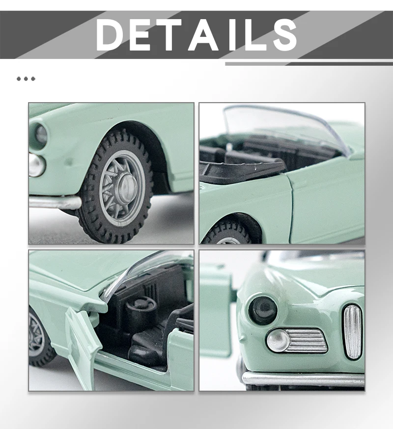 Modelo de coche clásico convertible de aleación fundida a presión 1:36, réplica de vehículo con función de retroceso para colección, regalo, juguete.