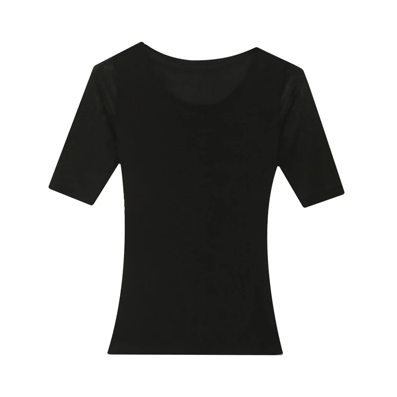 

Women's round Ne Me T-irt ort Sve Base irt Spring Autumn New Sle Five-Quarter Sve Slim Fit Inner Wear Top