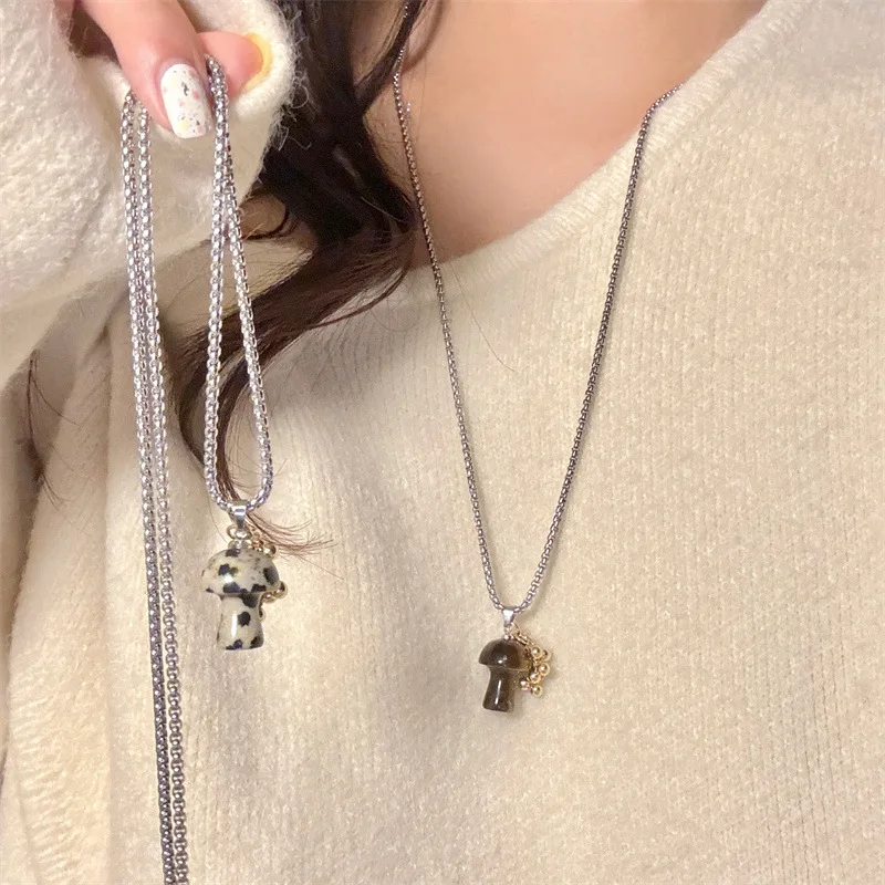 Mushroom Pendant Necklace for Women 2024 New Sweater Chain Design Collarbone Chain Accessory