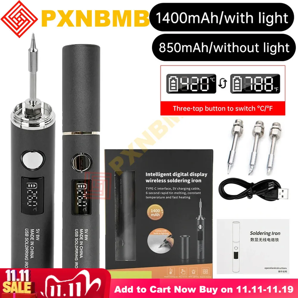 مكواة لحام USB درجة حرارة قابلة للتعديل 260-420 ℃   طقم مكواة لحام كهربائي 850 مللي أمبير/1400 مللي أمبير في الساعة أدوات لحام حديد البطارية