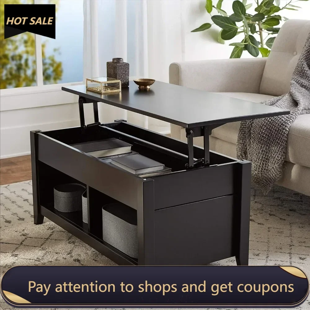 40 in X 18 in X 19 in Freight Free Cafe Table Serving Coffee Lift-Top Storage Rectangular Coffee Table Black Living Room Tables