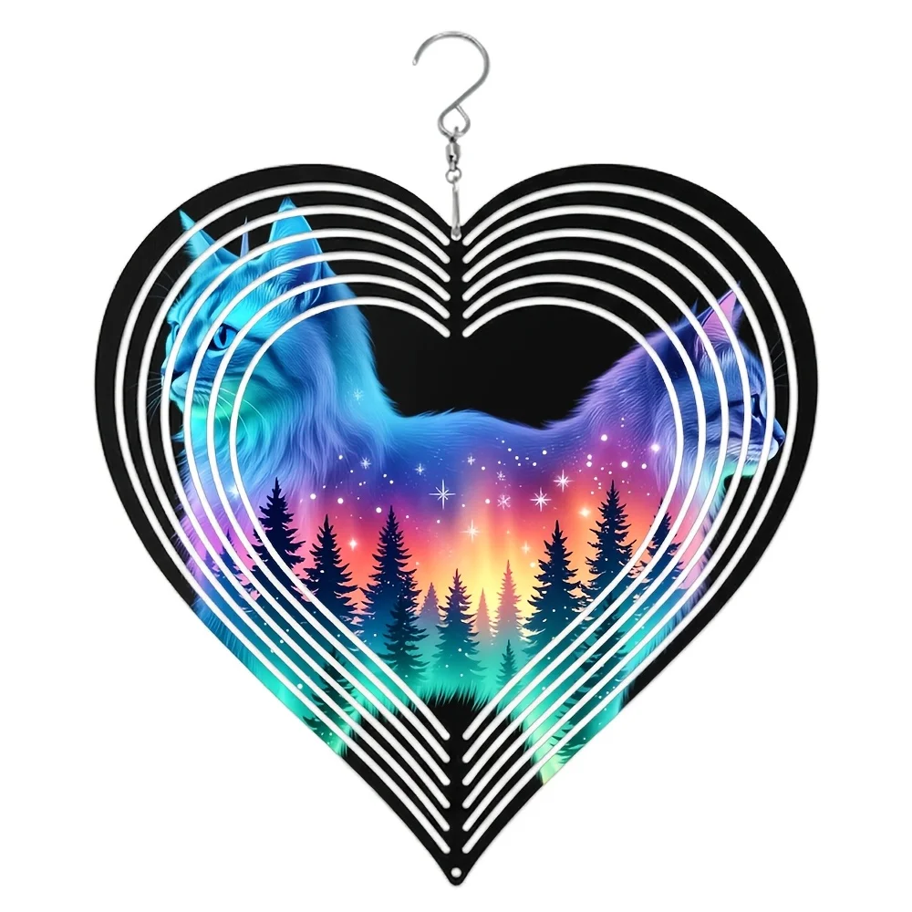 Double-headed Aurora Forest Silhouette Cat Wind Chime, a Dreamy Artistic Gift Crafted for Nature and Cat Lovers