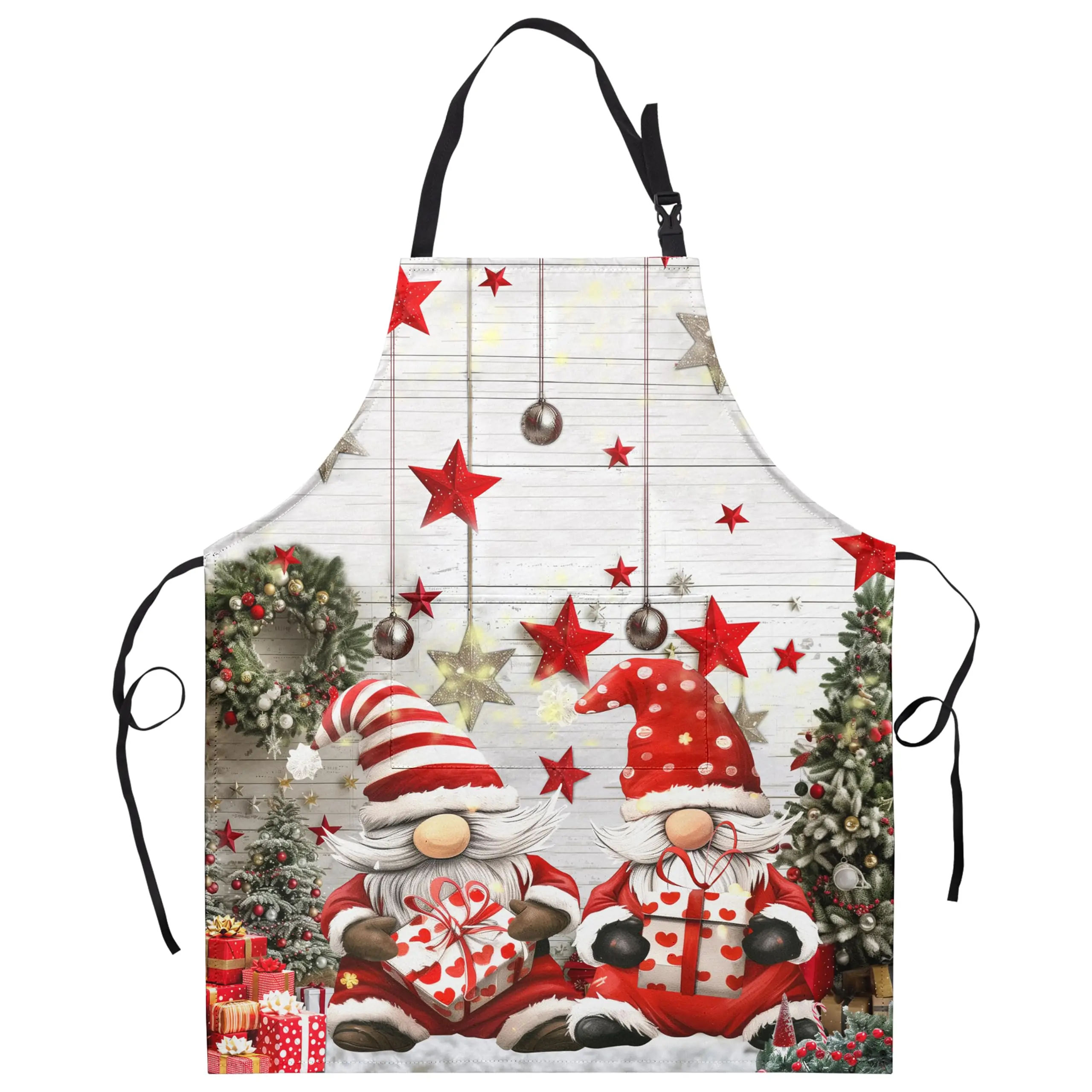 

Christmas Gnomes Apron Xmas Kitchen Apron Gnomes with Xmas Tree Snowflakes Cooking Aprons