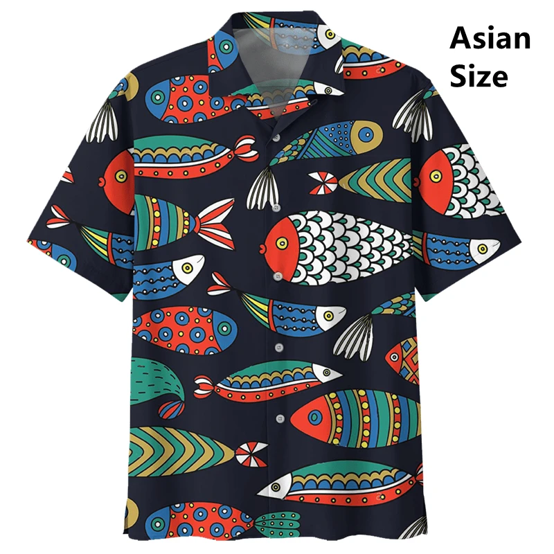 

Funny Fish Hawaiian Dress Shirt For Men Summer Sea Animals 3D Printed Fish Shirt Oversized Lapel Short Sleeve Button Shirts Tops