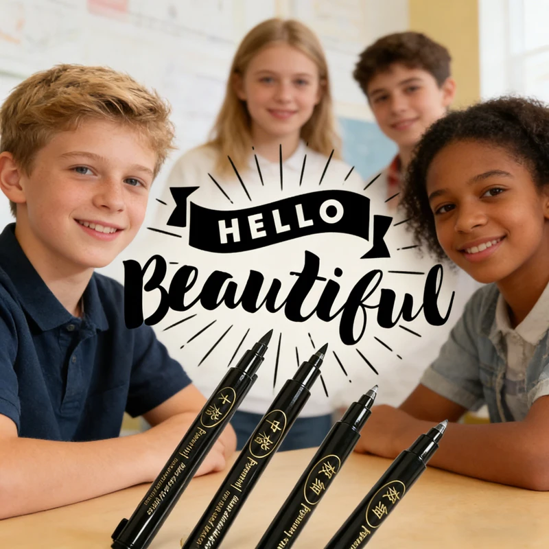 4Pcs/Set Calligraphy Brush Pens, Soft & Hard Tip Hand Lettering Pens, Water-Based Black Ink Markers for Art Drawing & Writing