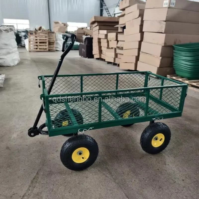 Heavy Duty 4 Wheels Steel Mesh Yard Garden Jumbo Crate Wagon Utility Trolley Cart OEM Tools