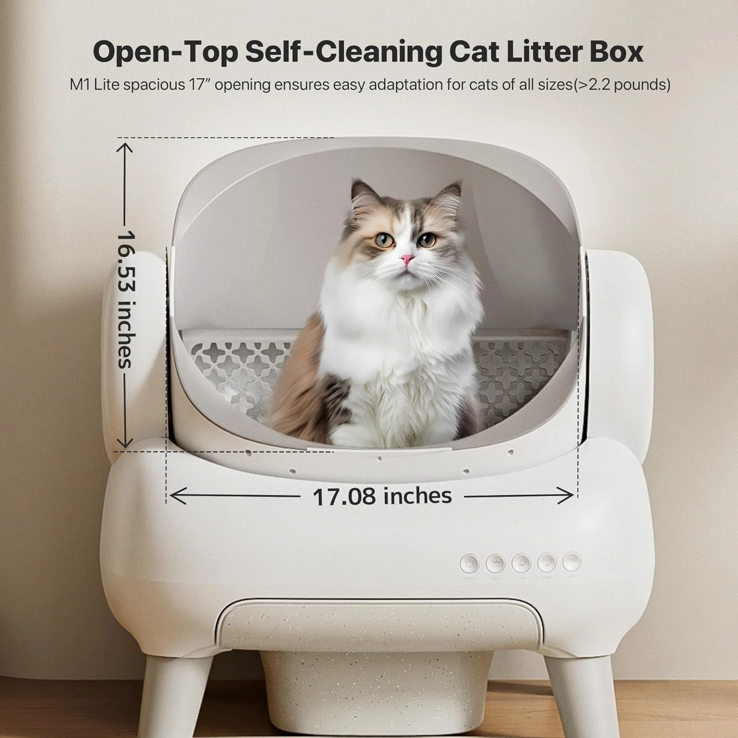 M1 Lite Open-Top Self Cleaning Cat Litter Box, Automatic Cat Litter Box with APP Control, Safety Protection, 1 Roll Waste Bag