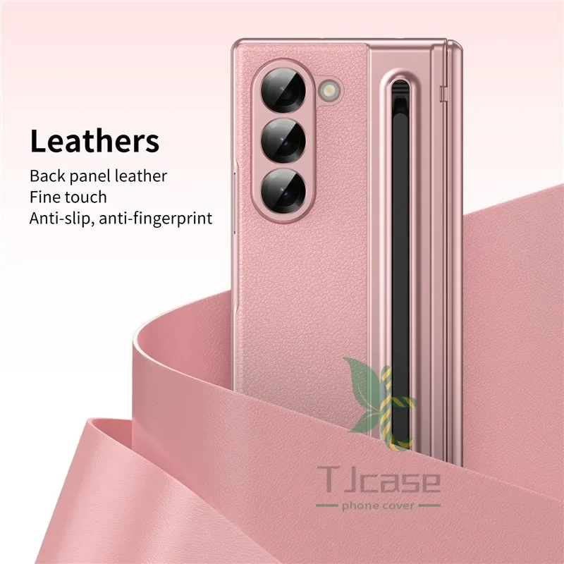 Покрытие S Pen Slot Шарнир Полностью кожаный корпус Чехол Smasung Glaxy Z Fold 6 5 4 3 Fold3 Fold4 Fold5 Fold6 Flass Чехол из передней пленки