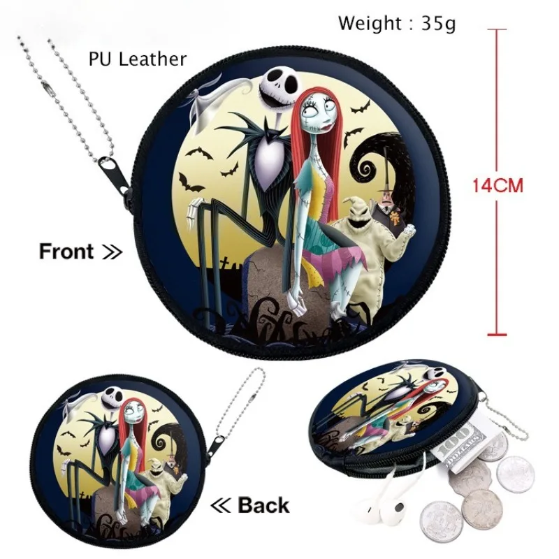 

The Nightmare Before Christmas Wallet Pendant Jack Anime PU Circular Zipper Earphone Change Storage Bag Valentine's Day Gifts