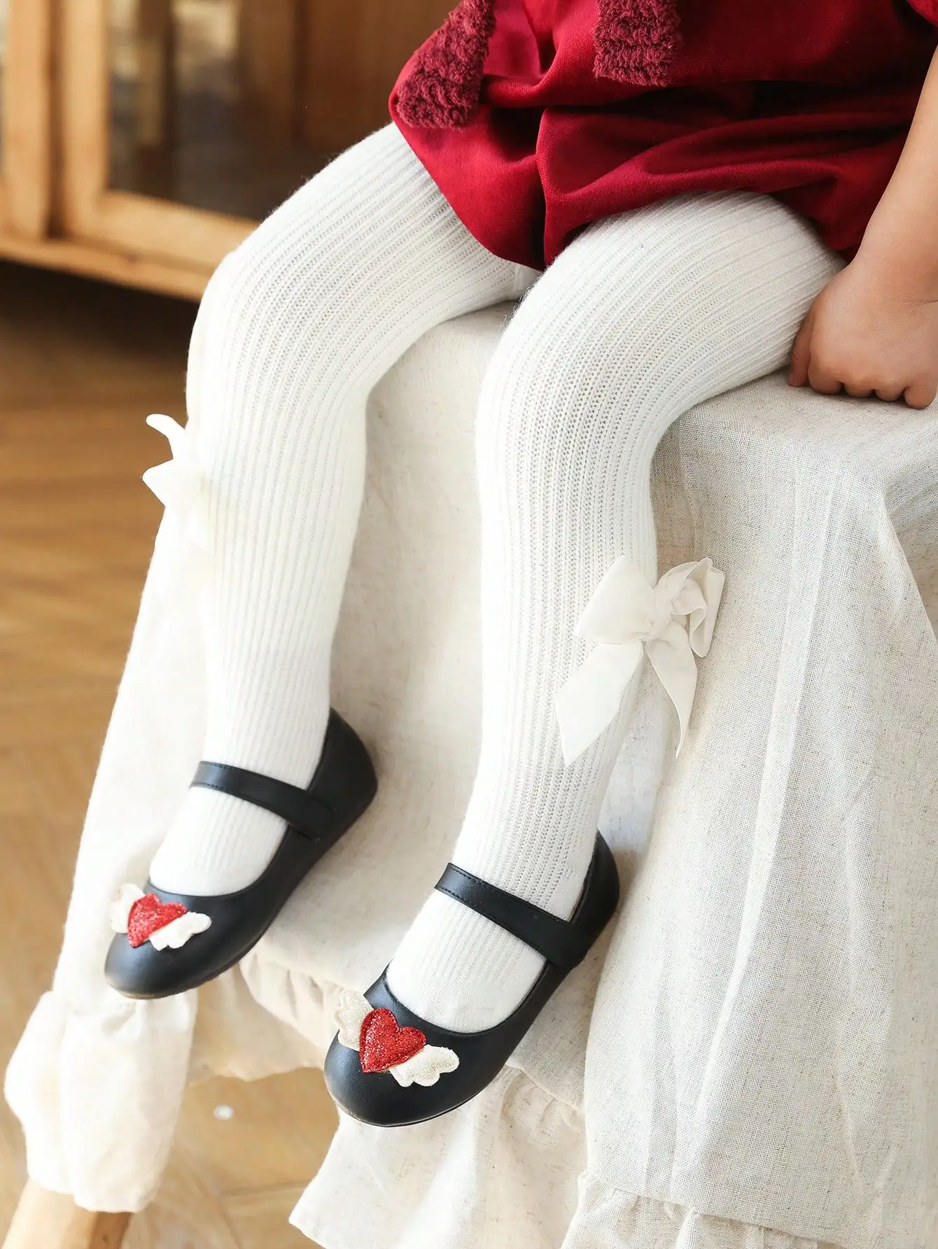 1 Pair Children\'s Fleece and Thickened Tights with Side Bowknot, Suitable for Sweet Girls to Wear in Late Autumn, Winter, Early Spring