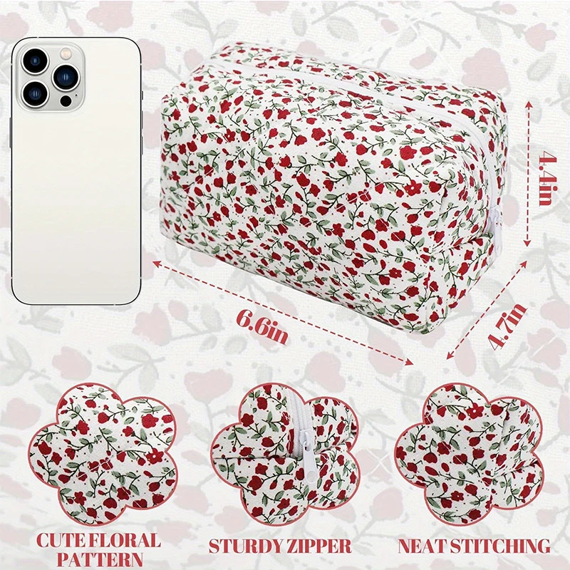 New Style Small Fresh Floral Cosmetic Bag Zipper Skin Care Product Storage, Multifunctional Portable Large Capacity Toiletry Bag image 4