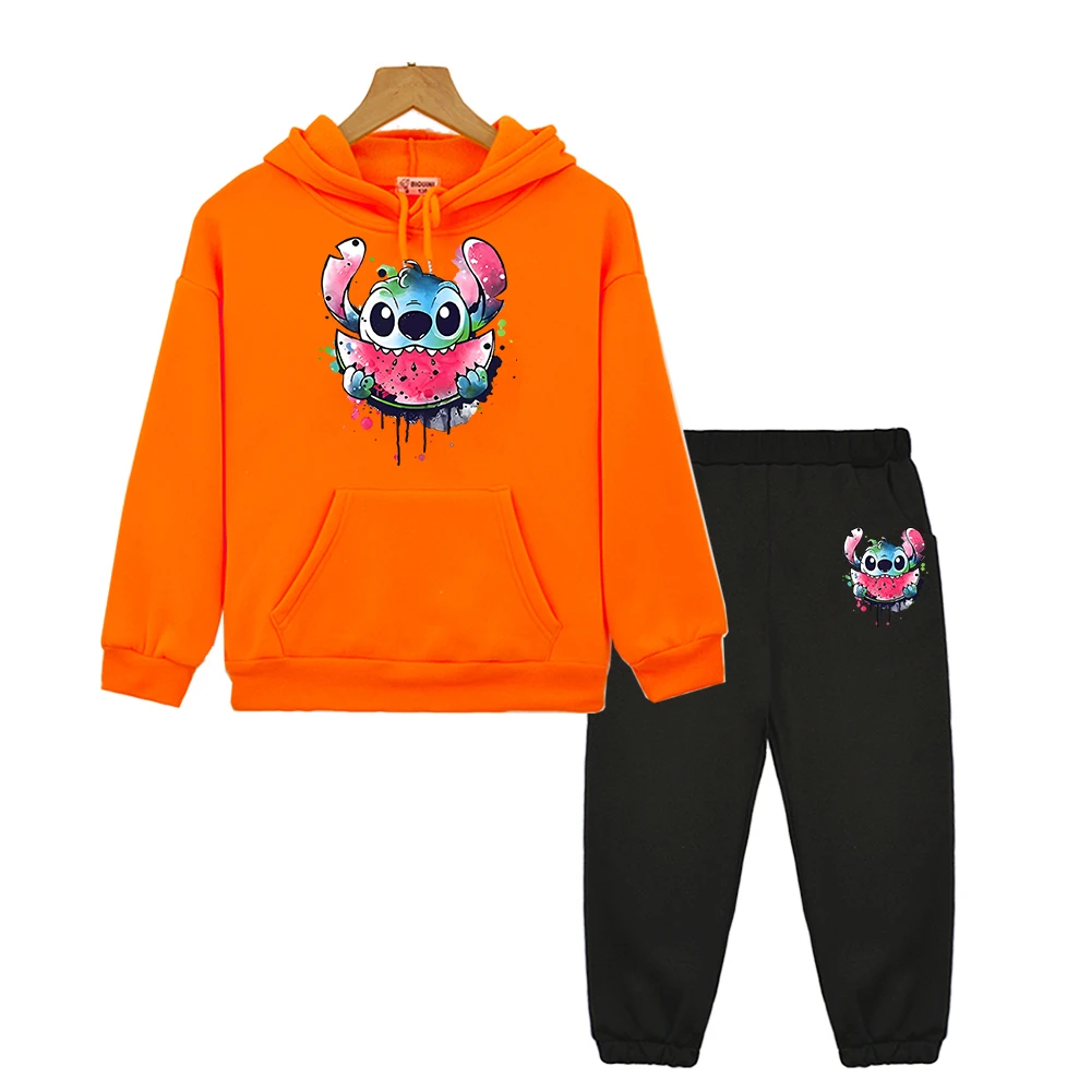 

disney boy girl Hooded Sets Sweatshirt Fleece pullover Long hoodie+Pants y2k sudadera Stitch Disney print hoodies kids Day gift