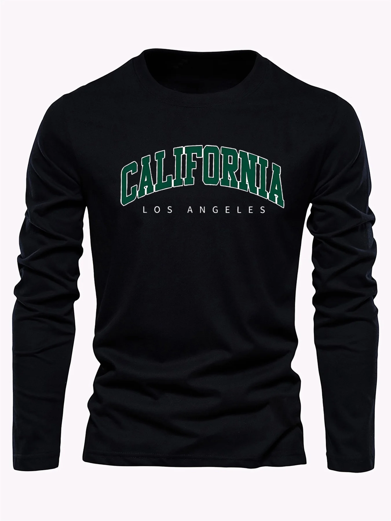 100% Pure Cotton Men's Long Sleeved Round Neck Loose Casual California Letter Printed Spring and Autumn Versatile T-Shirt Top view 3