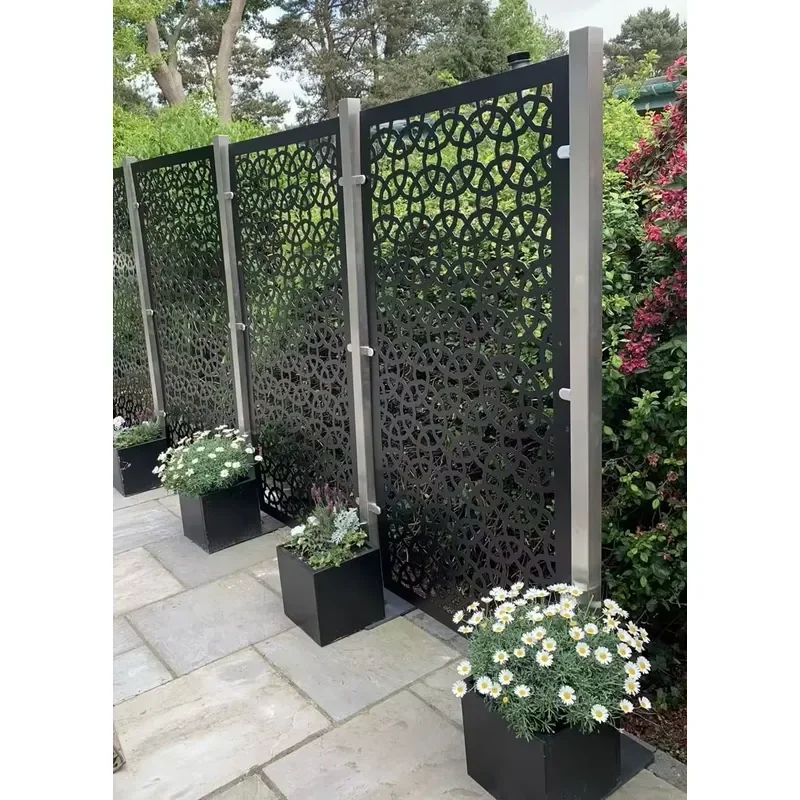 YISHANG Modern Perforated Aluminum Privacy Screen Fence Panels Cut Decorative Outdoor Divider for Garden Patio