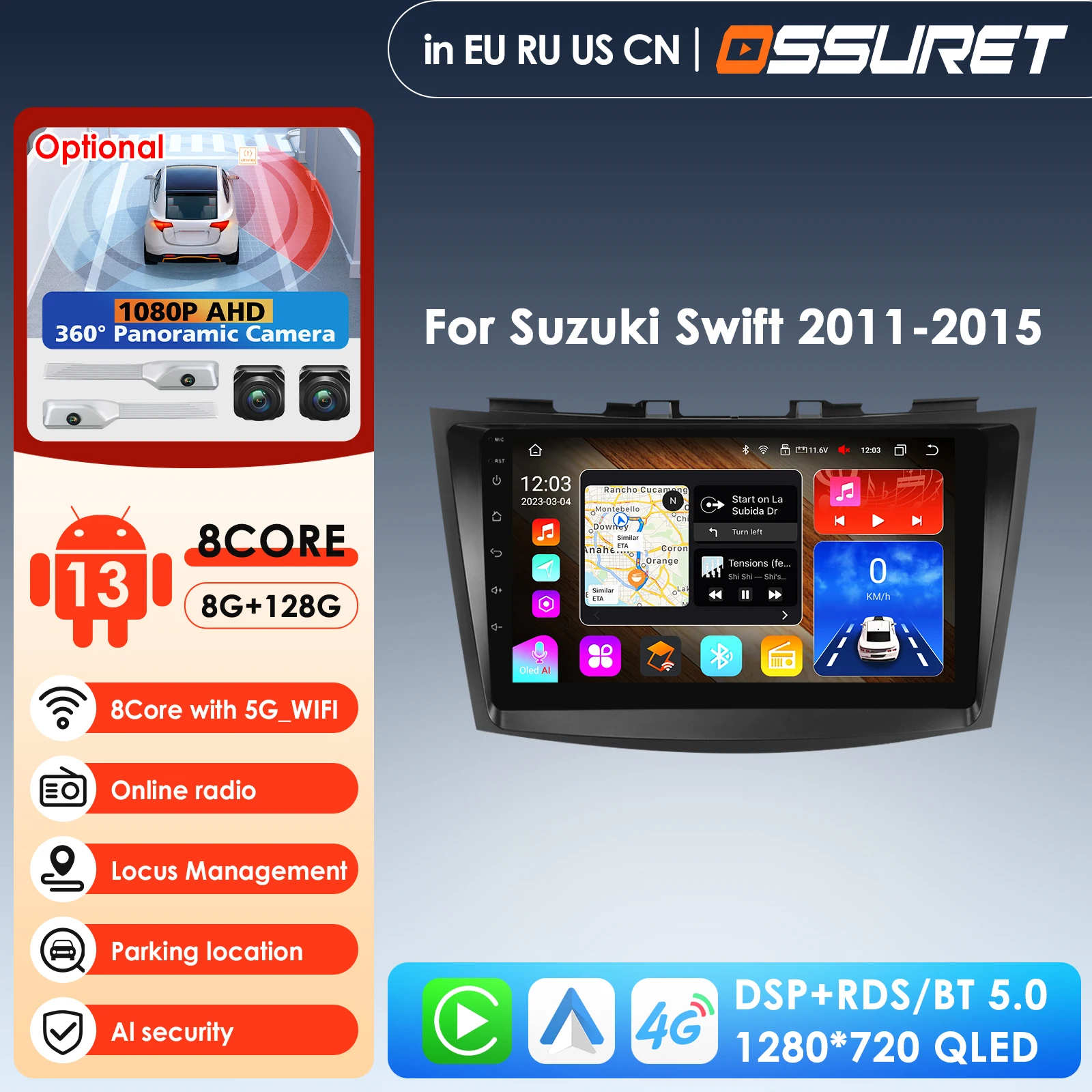 

8G+128G Android 13 Car Stereo Player for Suzuki Swift 4 2011 - 2015 Car Radio GPS Navigation WIFI RDS DSP Multimedia Player 2din