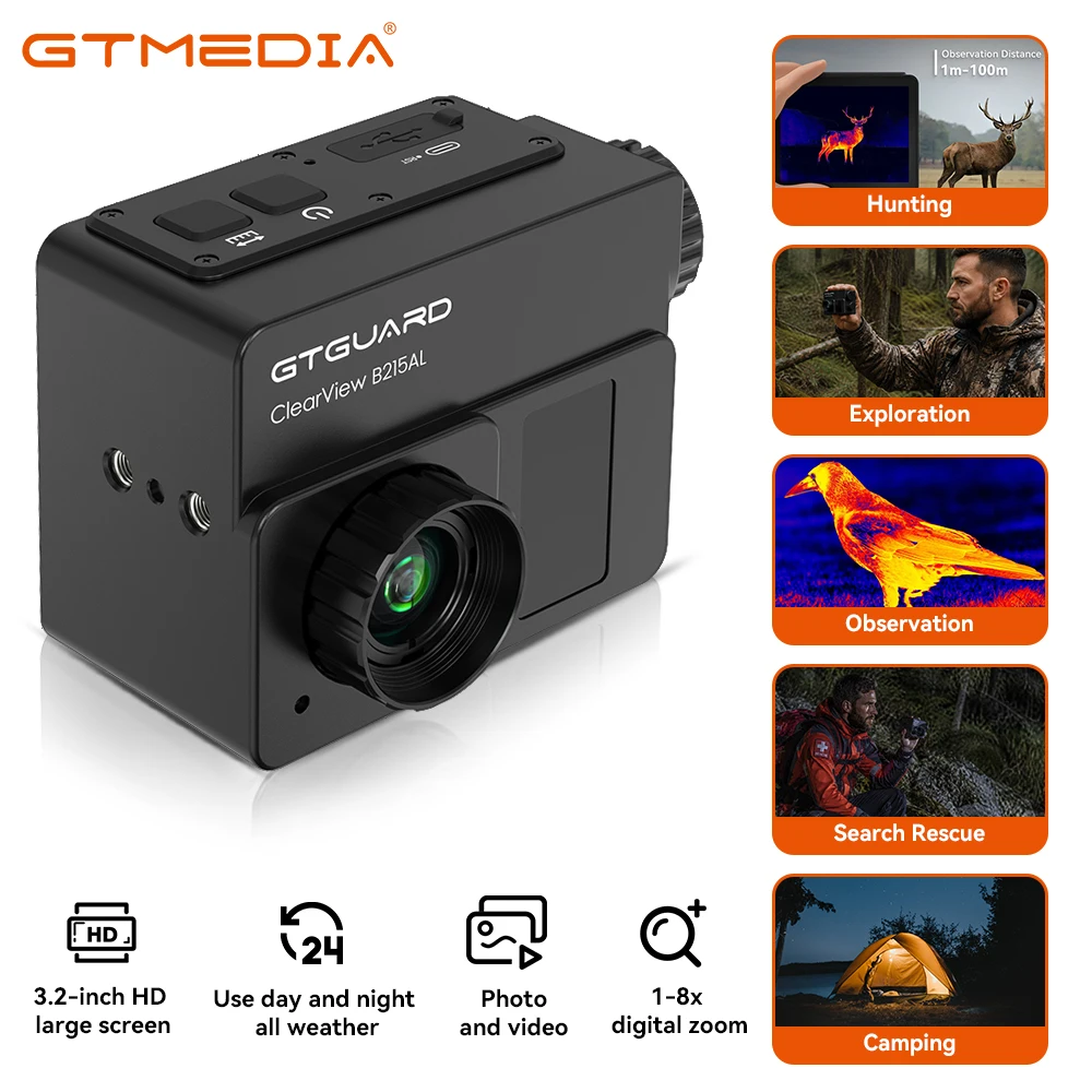 GTGUARD B215AL Thermal Imaging Sight Scope 1024×768 Resolution Infrared Night Vision  Monocular Camera With Crosshair to Find Hot Spots Telescope for Hunting