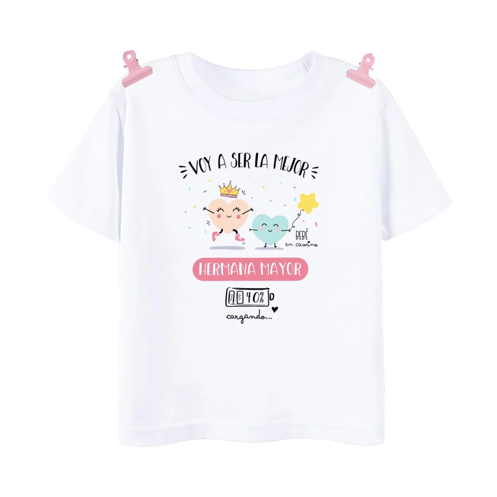 I Will Become The Best Sister in The World Kids Shirt Baby Announcement T-shirt  Spanish Print Girls Tops Child Short Sleeve Tee