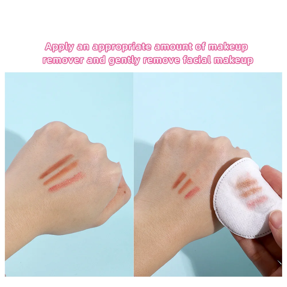 แผ่นเช็ดเครื่องสำอางทรงกลมแบบนุ่มและระบายอากาศได้ 100 ชิ้น แผ่นสำลีเนื้อสัมผัสสองด้าน ใช้สำหรับทำความสะอาดผิวหน้าทุกวัน