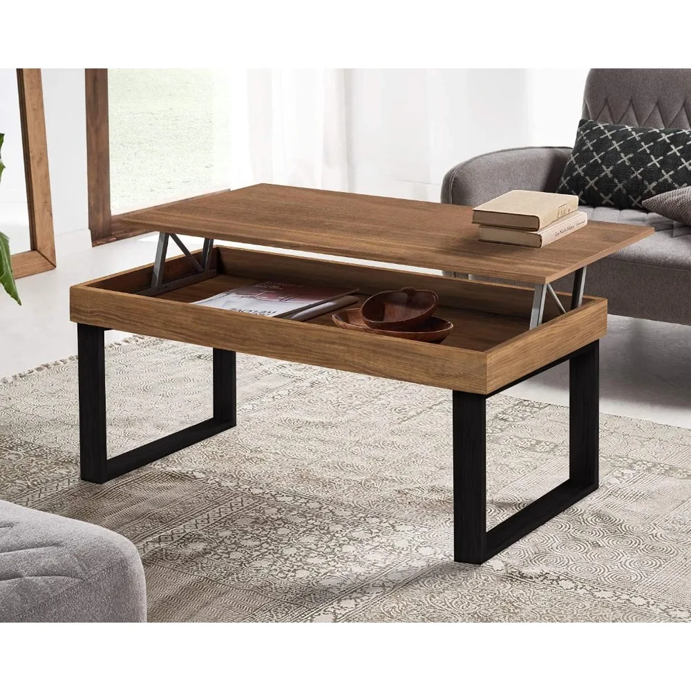 ES Odin- Mesa Centro Elevable Madera Maciza، Acabado Encerado، Patas Color Negro. ميديداس: 100x50x47 سم #2