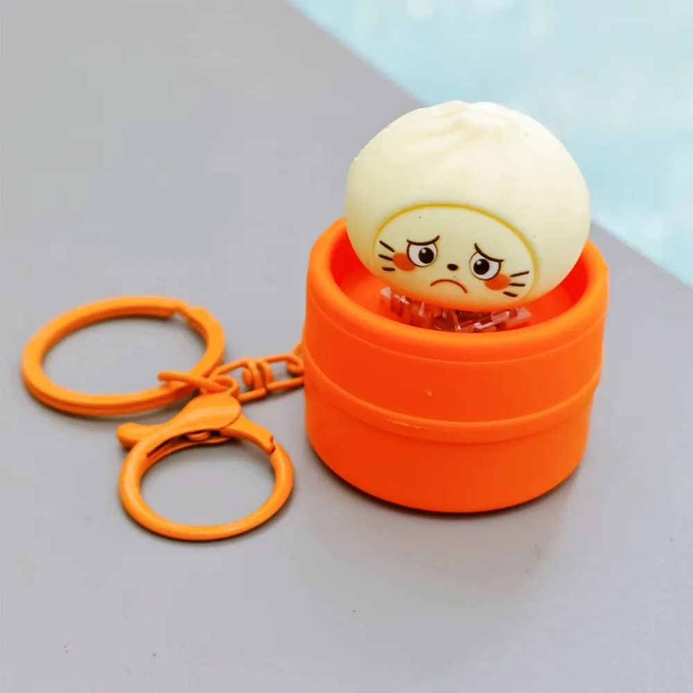 Realistic Glowing Steamer Baozi Fidget Keychain Slow Rebound Cartoon Face Soup Dumpling Light Sound Keyring Simulation