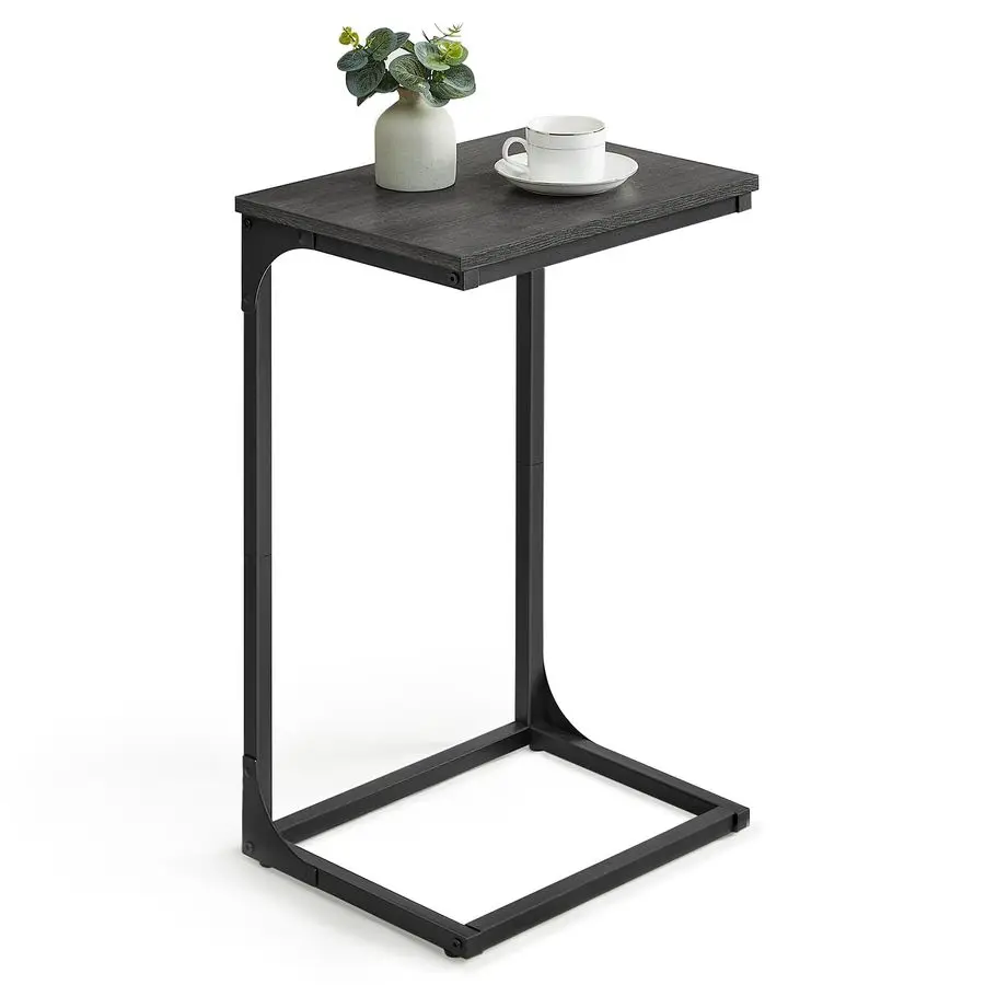 

CShaped End Table, Side Table for Sofa, Couch with Metal Frame, Small TV Tray for Living Room, Bedroom in Misty Gray and Black