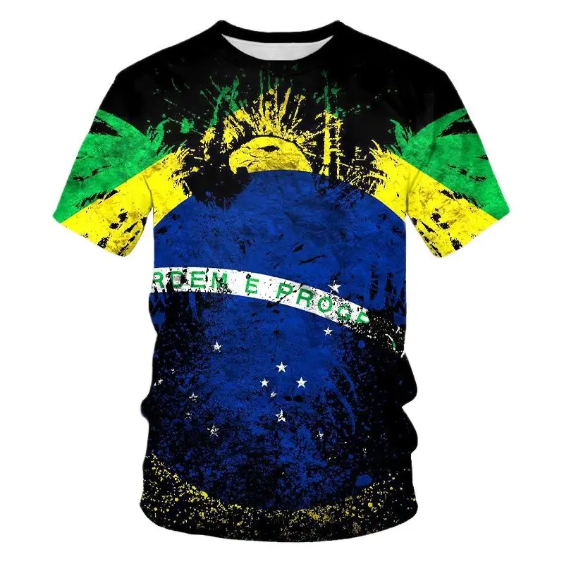 Street Fitness T-Shirt Brazil Flag Men\'s 3D Summer Fashion Casual Creative Trend Printing High Quality Round Neck Short Sleeves