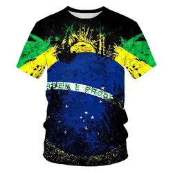 Street Fitness T-Shirt Brazil Flag Men's 3D Summer Fashion Casual Creative Trend Printing High Quality Round Neck Short Sleeves