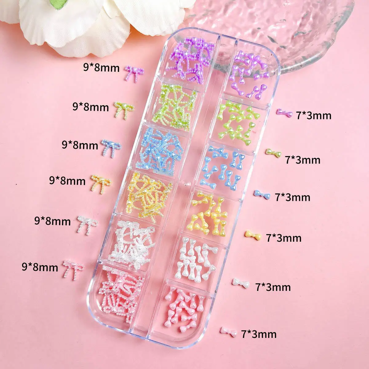 1 caixa doce brilhante 6 cores laço resina decorações da arte do prego adorável mini laços arcos encantos do prego para diy ornamentos de unhas de fadas