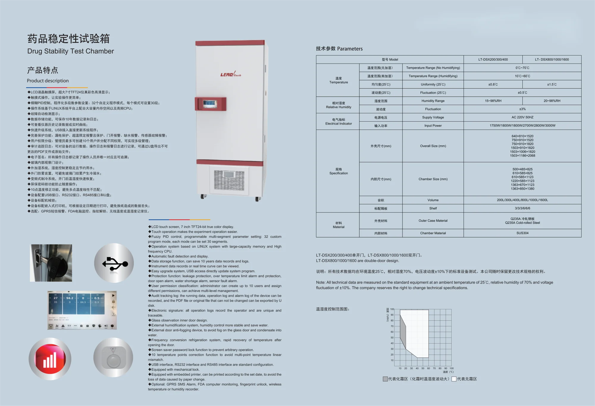 Câmara climática de laboratório da marca LeadTech 220V Equipamento eletrônico de teste de estabilidade de drogas feito de plástico