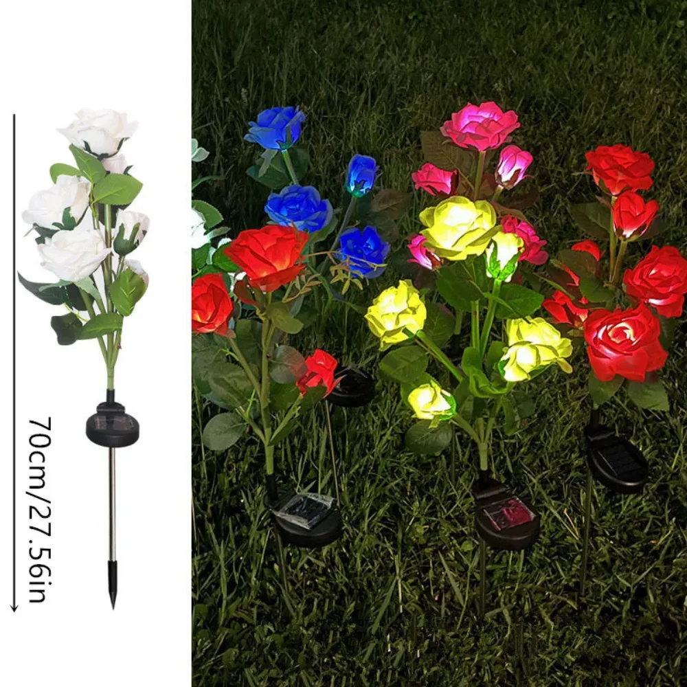 أضواء الورد الشمسية LED المقاومة للماء في الهواء الطلق مع 5 رؤوس زهور مضاءة واقعية مصباح ديكور للحديقة لتزيين الفناء المنزلي #5