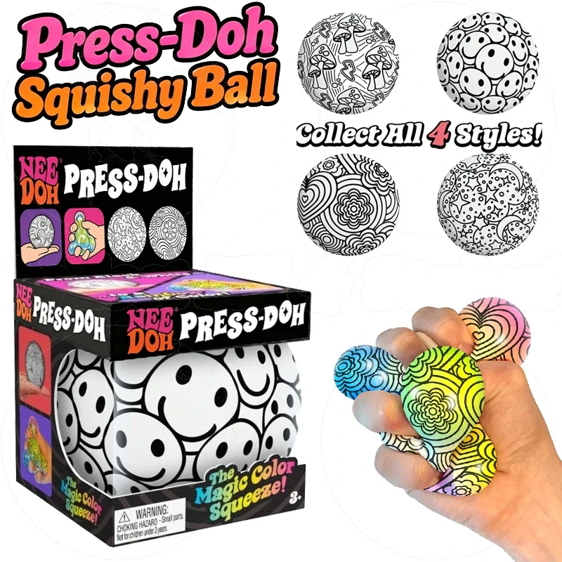 Schylling Needoh Press-Doh Color Changing Squeeze Fidget Relief Sensory Ball Dough Filled Fast Rebound Stress Toy For ADHD Gift