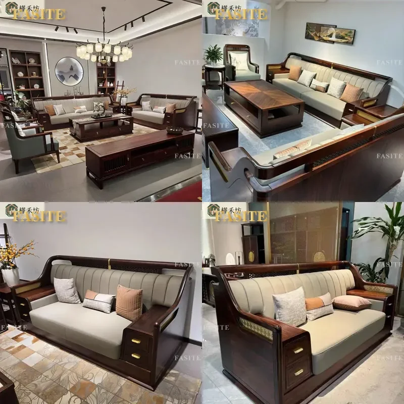 For New Chinese Style Solid Wood Combination Sofa Zen Simple Modern High End Ebony Furniture for Apartment Villa Living Room