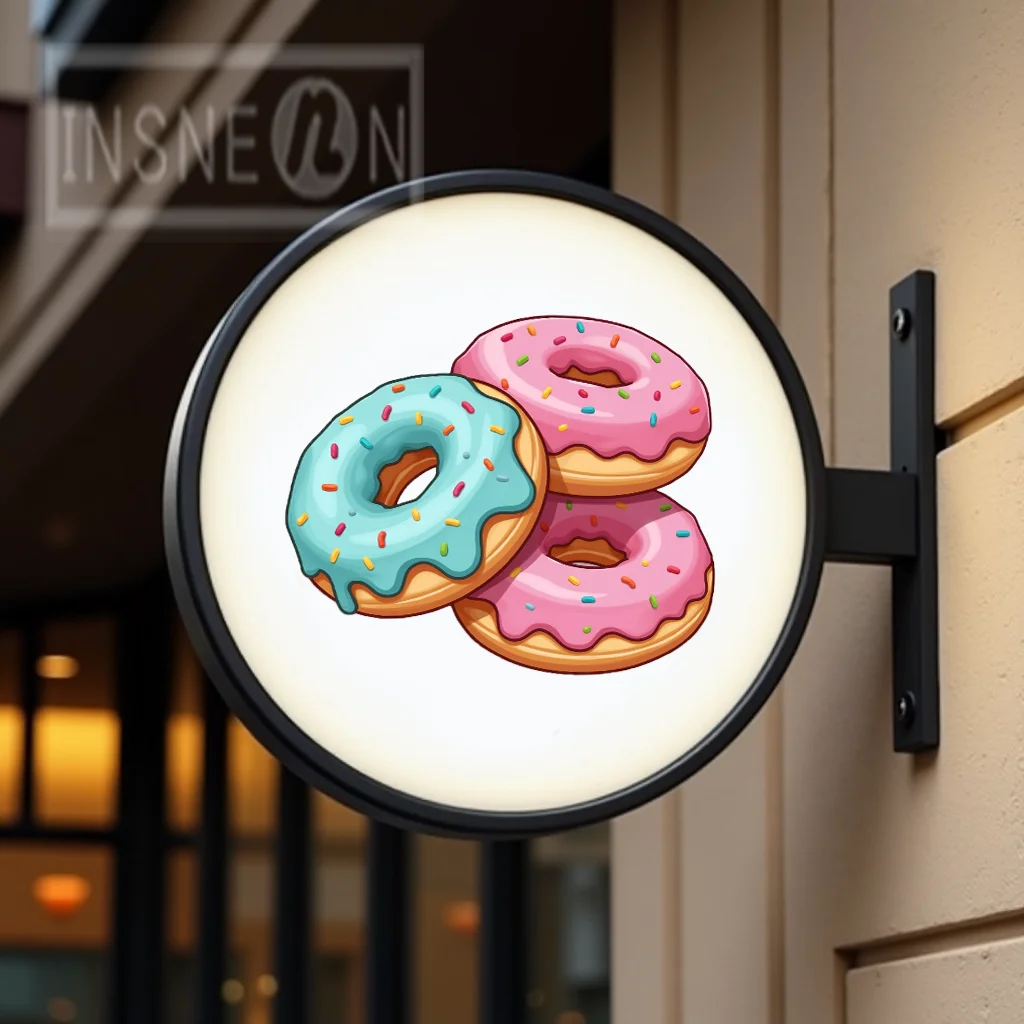 Custom Donut Shop Light Box Round Acrylic LED for Storefront Waterproof Double Sided Outdoor Business Signage Wall Mounted