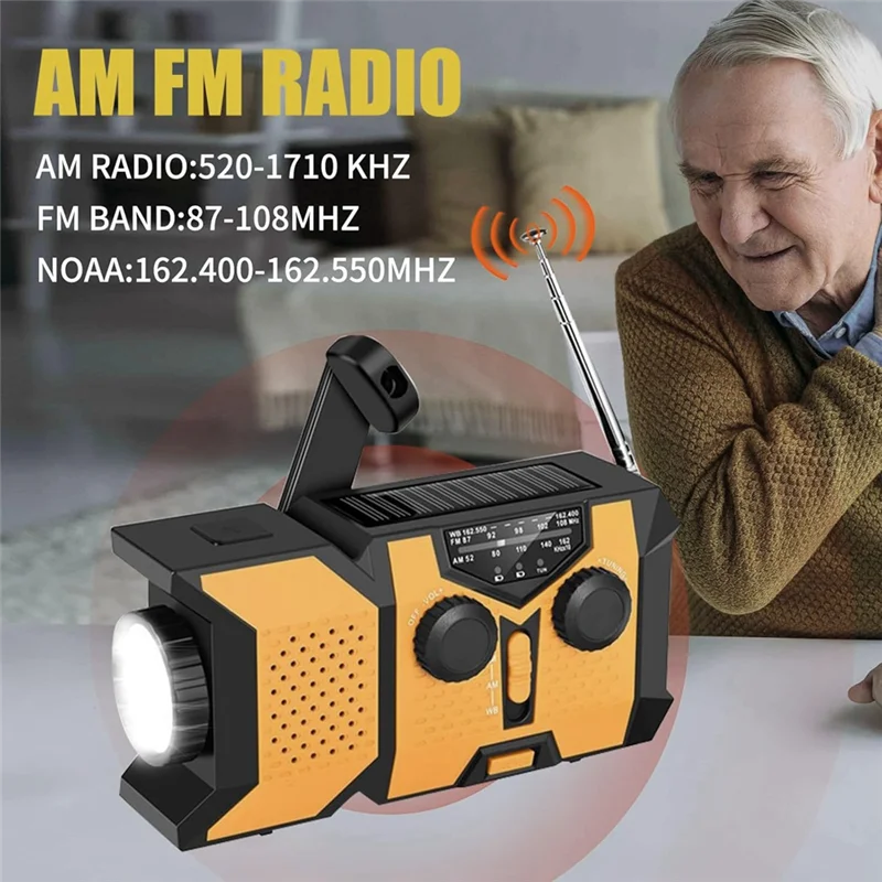 Y45A-Hand Crank Solar Radio Solar Radio With LED Flashlight Portable AM/FM/NOAA Weather Radio With 2000Mah Mobile Power Phone Ch