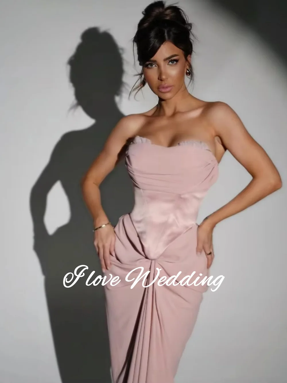 Rosa crepe vestido de noite sem alças querida sereia vestidos de ocasião formal elegante plissado vestidos de festa de baile personalizado