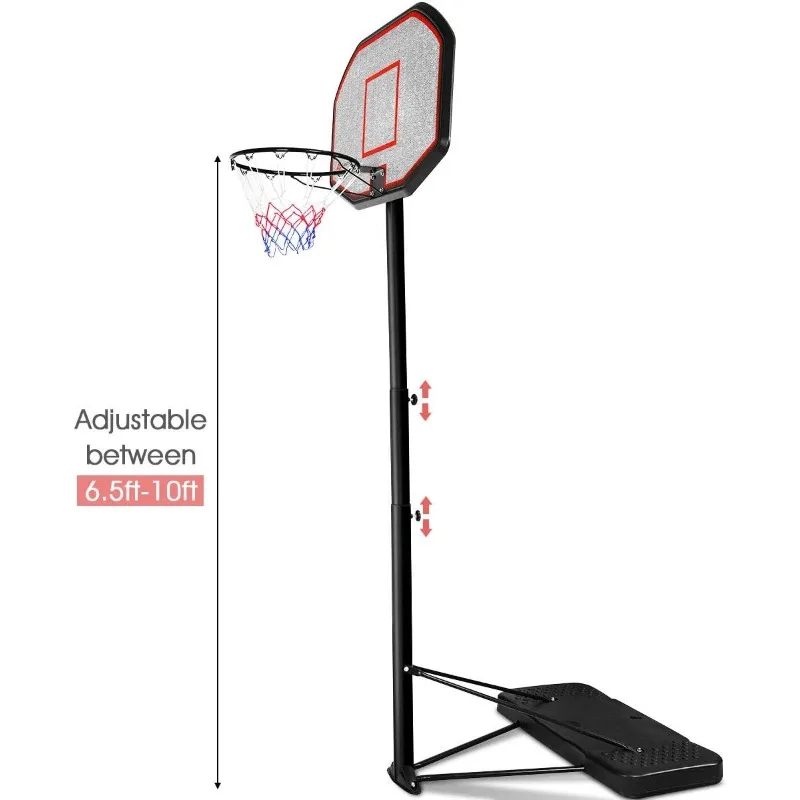 Giantex Supporto per canestro da basket portatile, altezza regolabile 6,5-10 piedi, tabellone da 43 pollici, per bambini, giovani, uso interno ed esterno