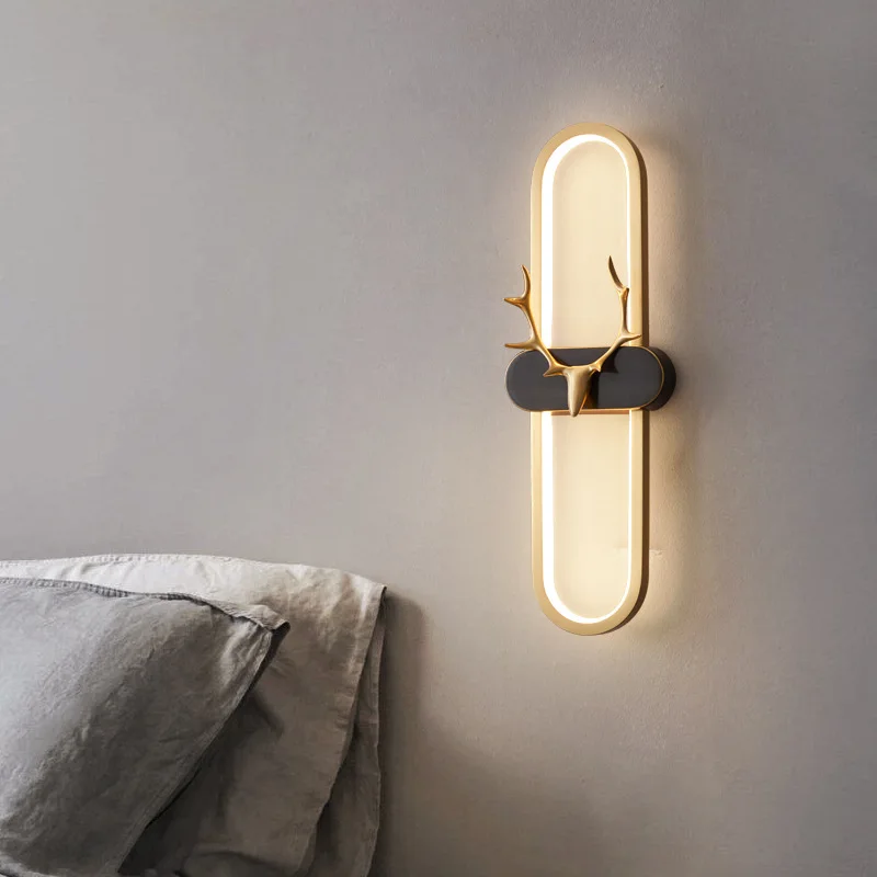 

Postmodern Design Luxury Wall Light Hotel Living Room Background Wall Sconce All Copper Stairs Bedroom Bedside Wall Lamp