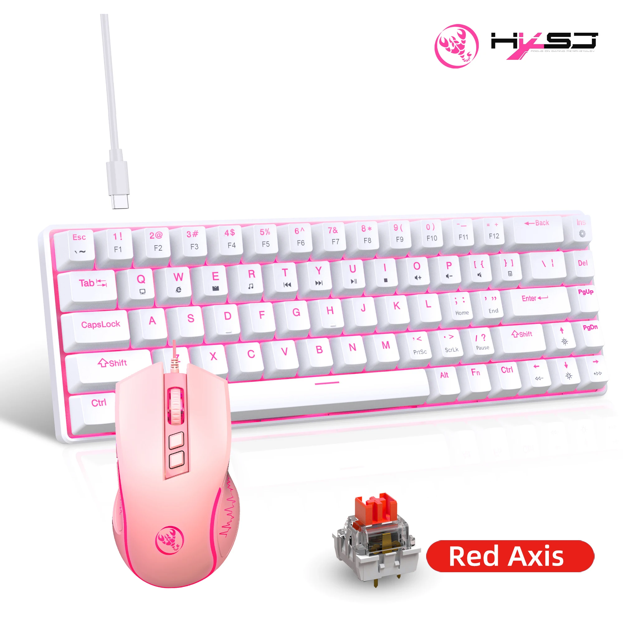 Hot sale 65% wired gaming 68 key mechanical keyboard and mouse combos ergonomic portable game mechanical feel mouse keyboard set